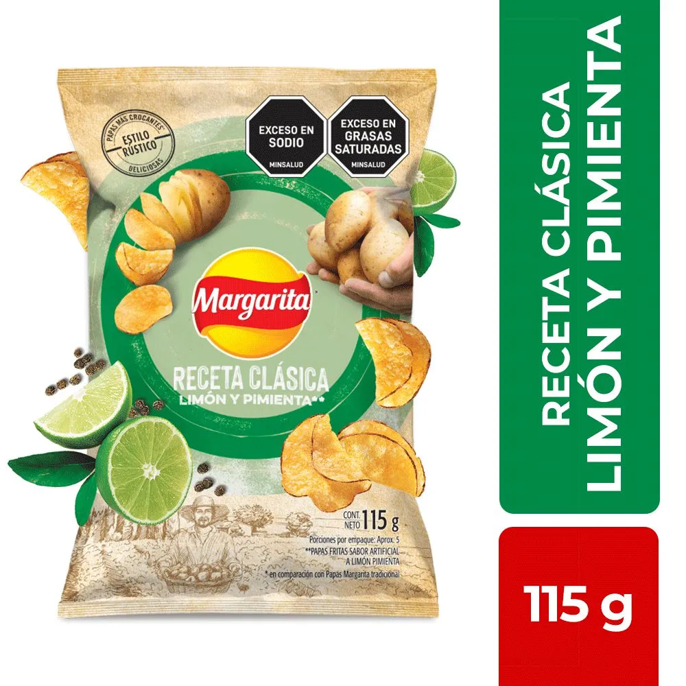 PAPAS MARGARITA RECETA CLÁSICA LIMÓN PIMIENTA 115G