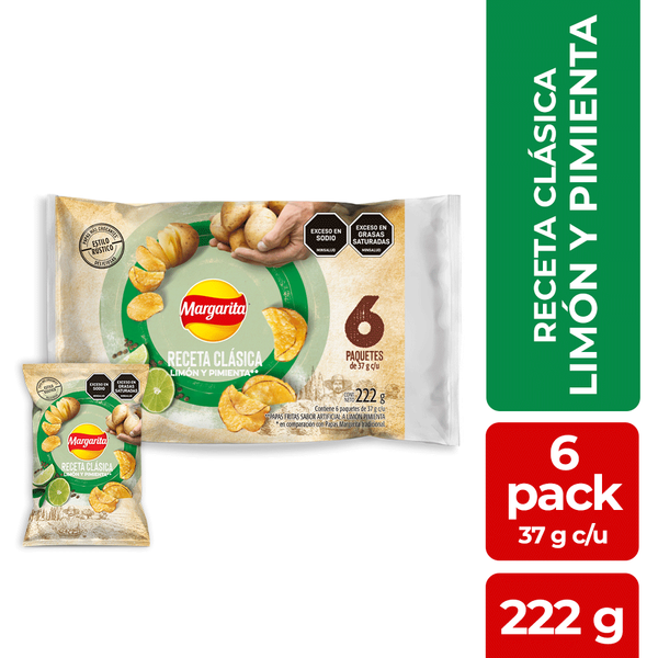 PAPAS MARGARITA RECETA CLASICA LIMÓN PIMIENTA 37G X 6 - BOLSA